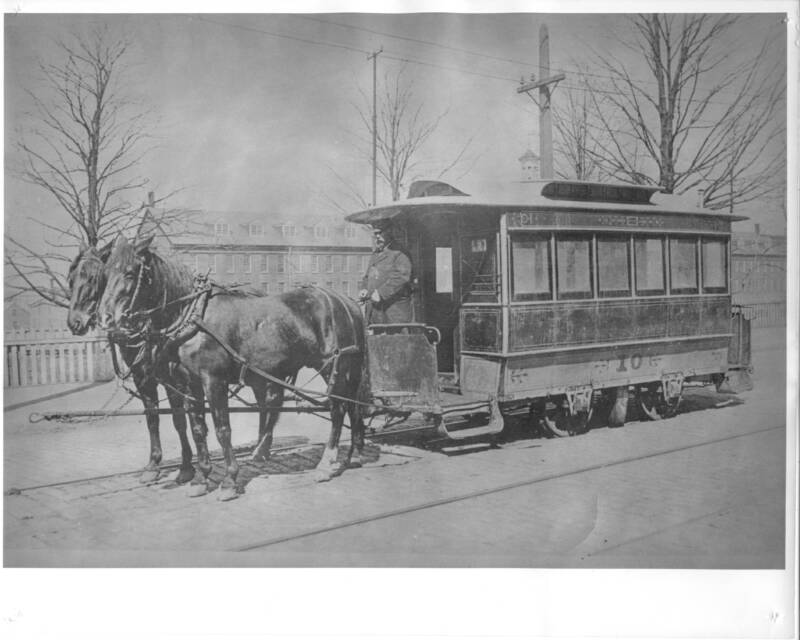 Even at the end of the Gilded Age, Dobbin and his buddy were still hauling trolley cars.